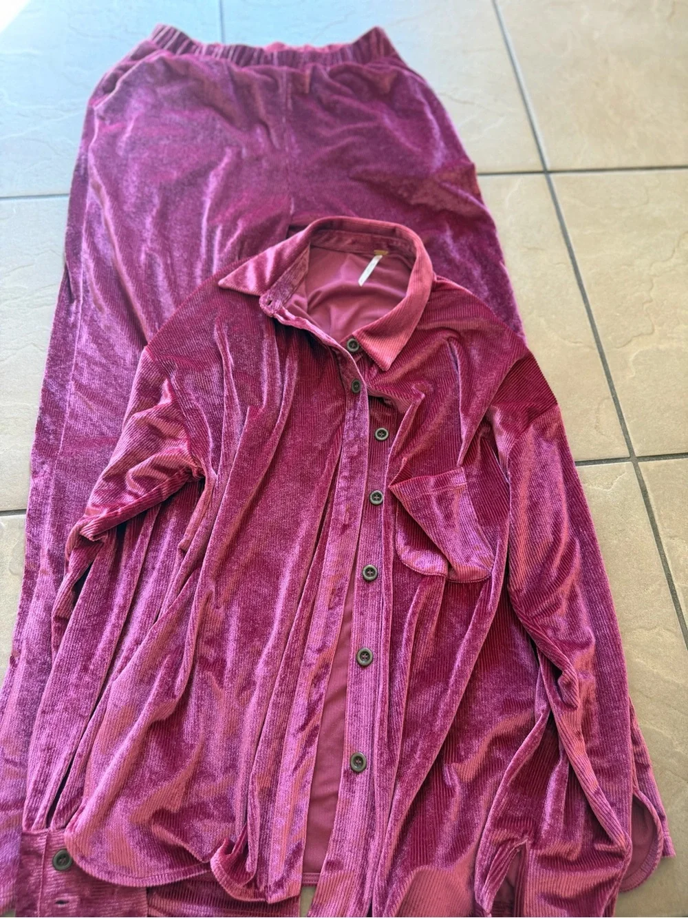 Free People Velvet Corduroy Matching Set Berry Pink Size Small